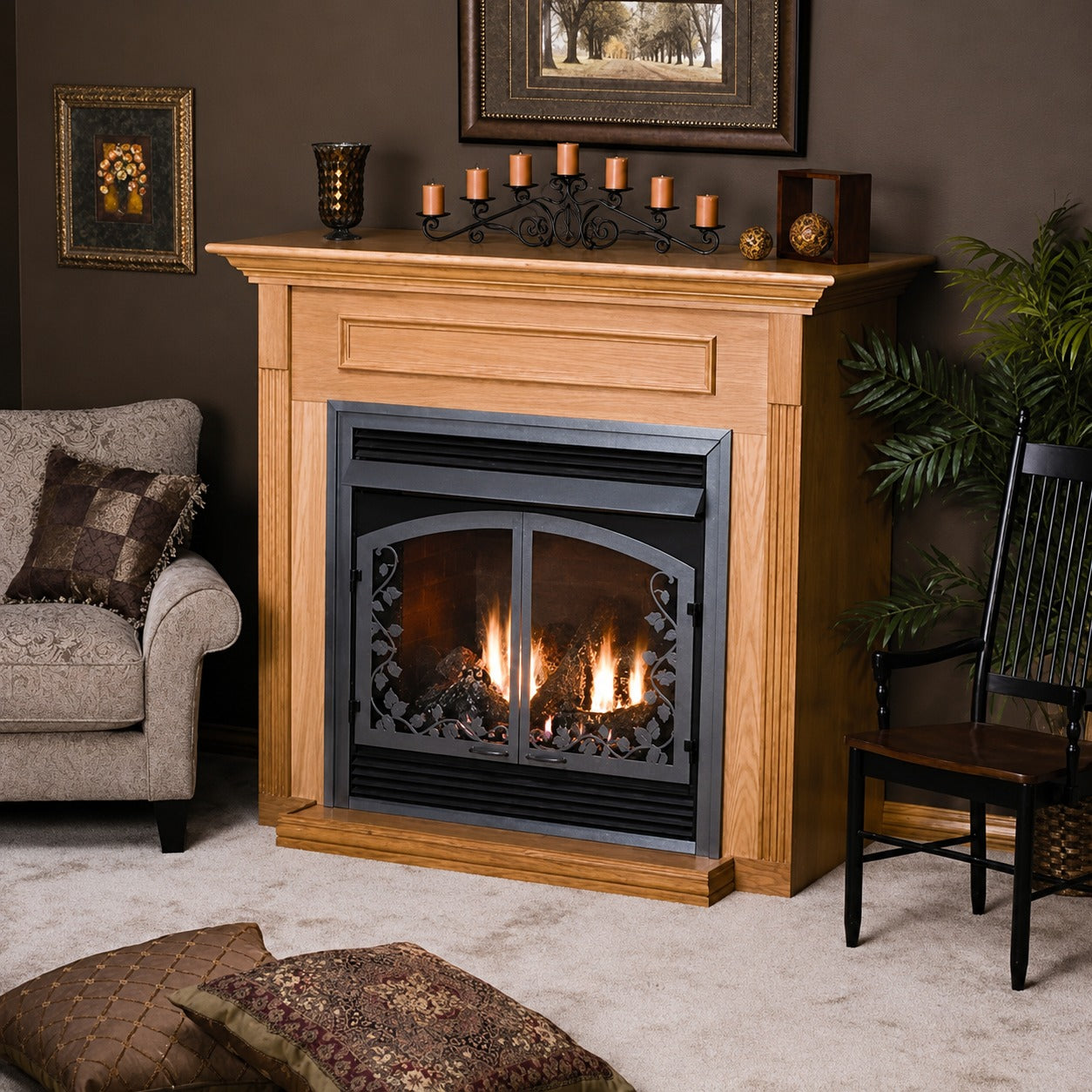 Empire EMBC11SO 26" Corner Cabinet Mantel With Base in Oak Finish
