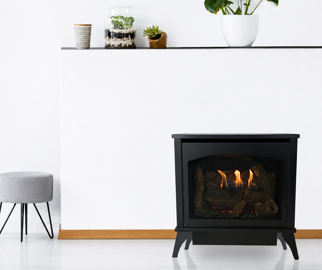 Empire Spirit 22" Steel Small Freestanding Vent-Free Gas Stove with Contour Burner and Log Set