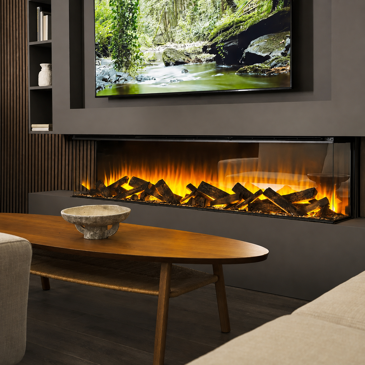 British Fires 75" Black Edition New Forest 1900 Multi-Sided Electric Fireplace