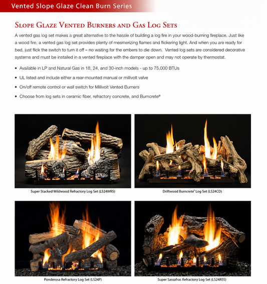 Empire 24" Slope Glaze Indoor Vented Gas Burner With On/Off Switch
