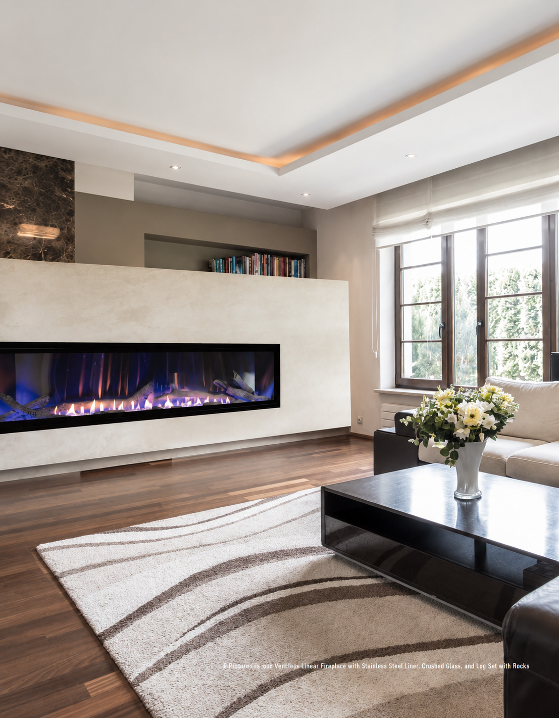 Empire Boulevard 60" Linear Vent Free Contemporary Gas Fireplace With Thermostat Variable Remote Control