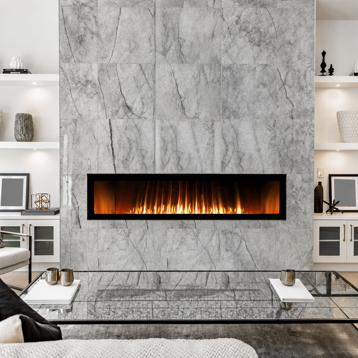Empire Boulevard 60" Linear Vent Free Contemporary Gas Fireplace With Thermostat Variable Remote Control