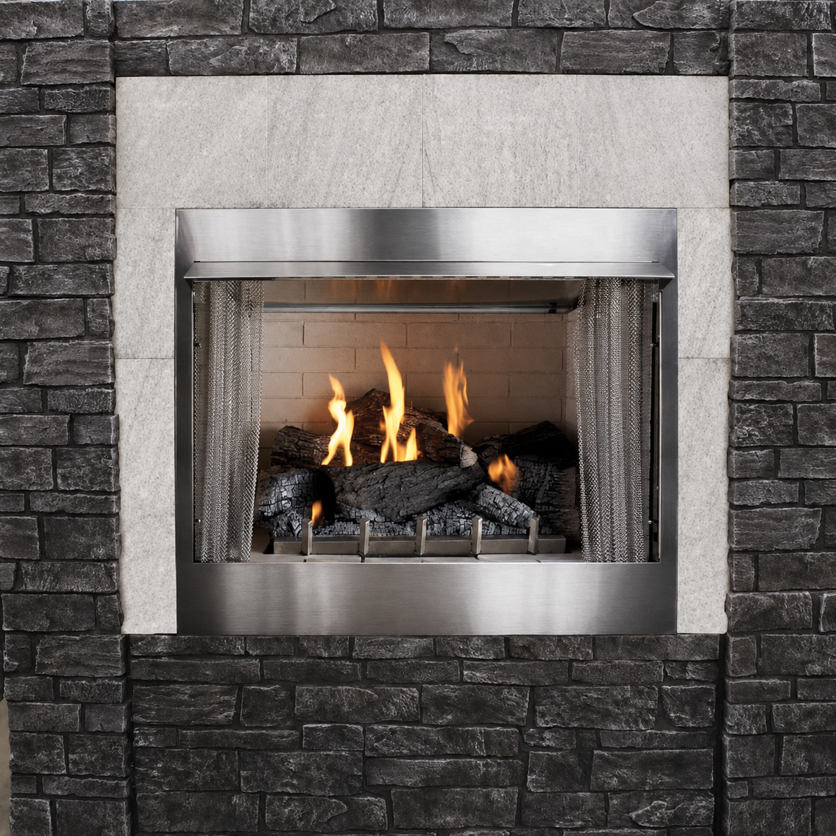 Empire Carol Rose 36" Stainless Steel Premium Outdoor Gas Fireplace with Harmony Burner and Refractory Liner