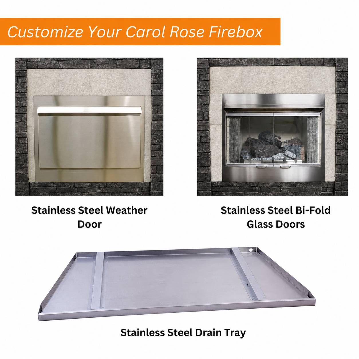 Empire Carol Rose 42" Stainless Steel Flush Front Premium Outdoor Firebox