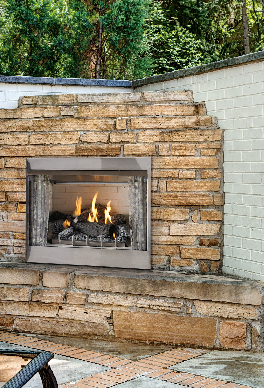 Empire Carol Rose 42" Stainless Steel Premium Outdoor Gas Fireplace with Harmony Burner and Refractory Liner