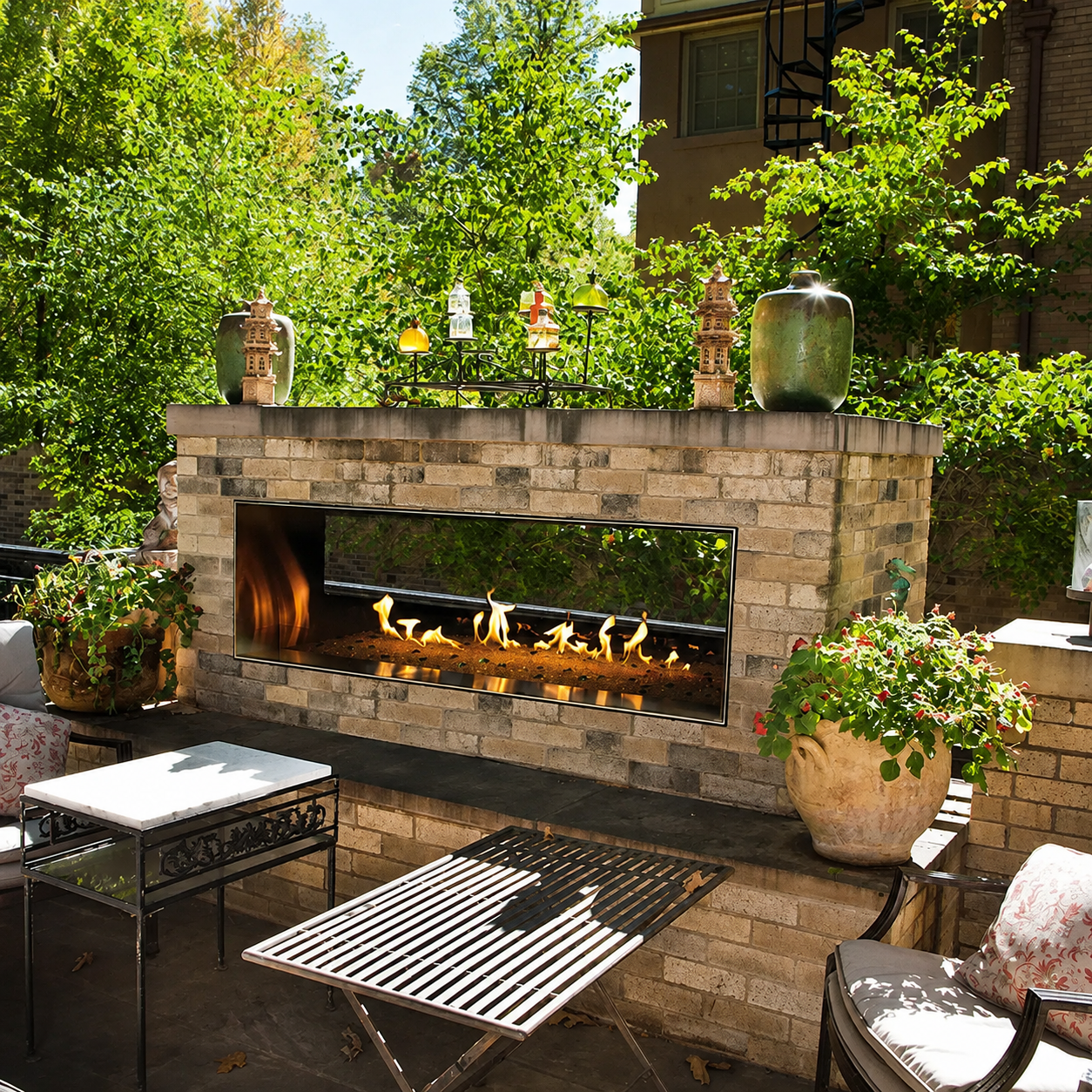Empire Carol Rose OLL48SP 48" Stainless Steel Outdoor Linear See Through Gas Fireplace
