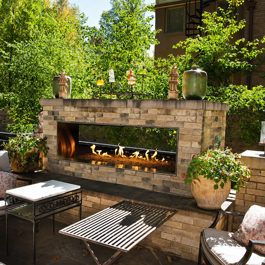 Empire Carol Rose OLL60SP 60" Stainless Steel Outdoor Linear See Through Gas Fireplace