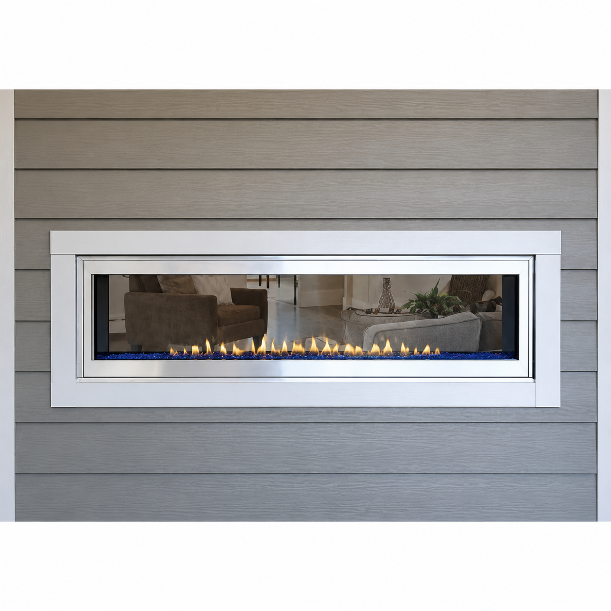 Empire DFEV60LSS Stainless Steel Exterior Wall Frame With Glass Window for 60" Boulevard Vent Free See Through Linear Fireplace