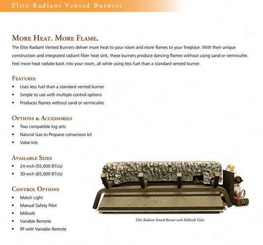 Empire Elite Radiant 18" 33,000 BTU Indoor Vented Burner