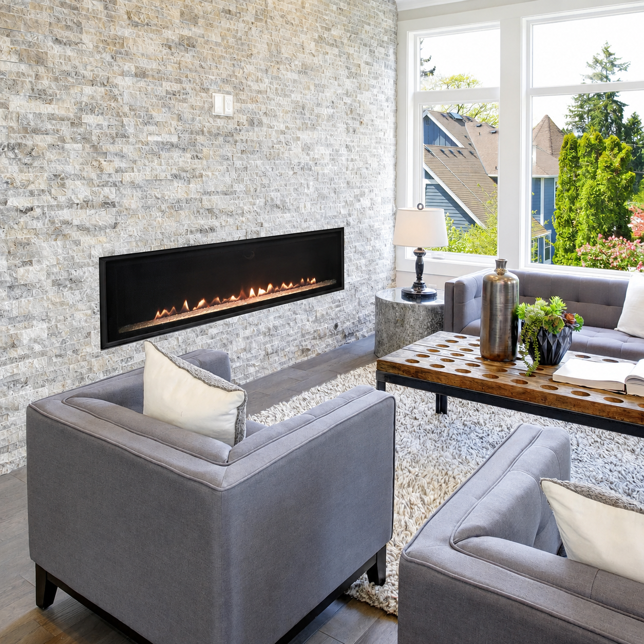 Empire Loft 46" Linear Direct Vent Gas Fireplace With On/Off Switch and Crushed Glass