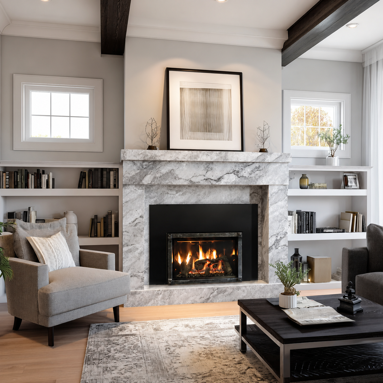 Empire Rushmore Clean Face 30" Direct Vent Gas Fireplace Insert with Thermostat Remote and Blower