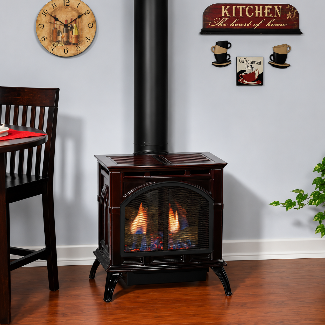 Empire Spirit 22" Cast Iron Small Freestanding Direct Vent Gas Stove with Slope Glaze Burner and Log Set