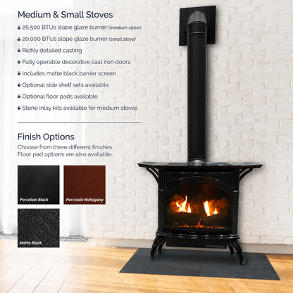 Empire Spirit 22" Cast Iron Small Freestanding Direct Vent Gas Stove with Slope Glaze Burner and Log Set
