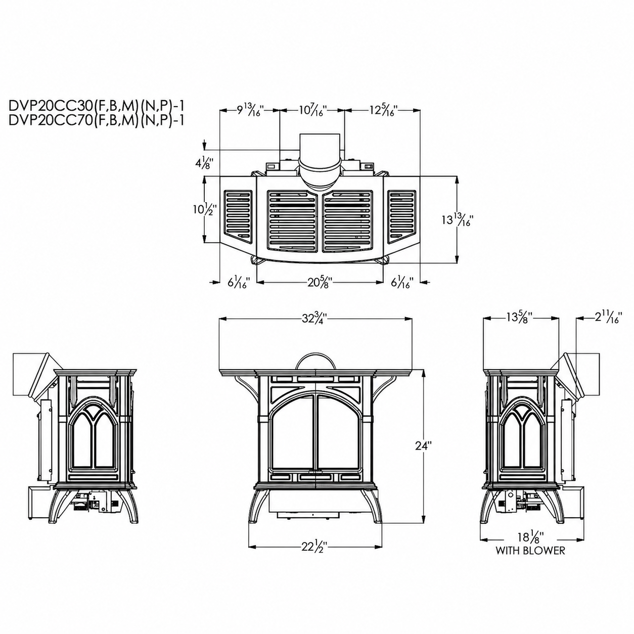 Empire Spirit 22" Cast Iron Small Freestanding Direct Vent Gas Stove with Slope Glaze Burner and Log Set