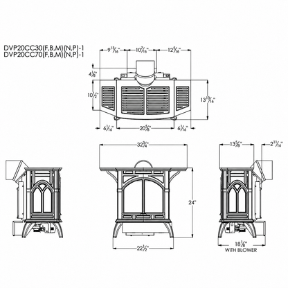 Empire Spirit 22" Cast Iron Small Freestanding Direct Vent Gas Stove with Slope Glaze Burner and Log Set