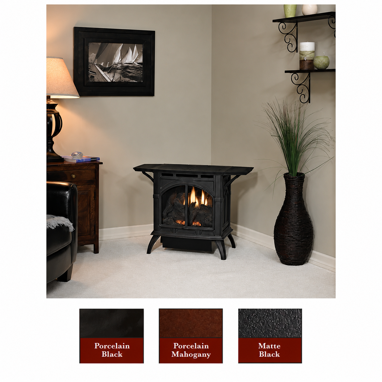 Empire Spirit 22" Cast Iron Small Ventless Stove 10,000 BTU Millivolt Control With Contour Burner and Log Set