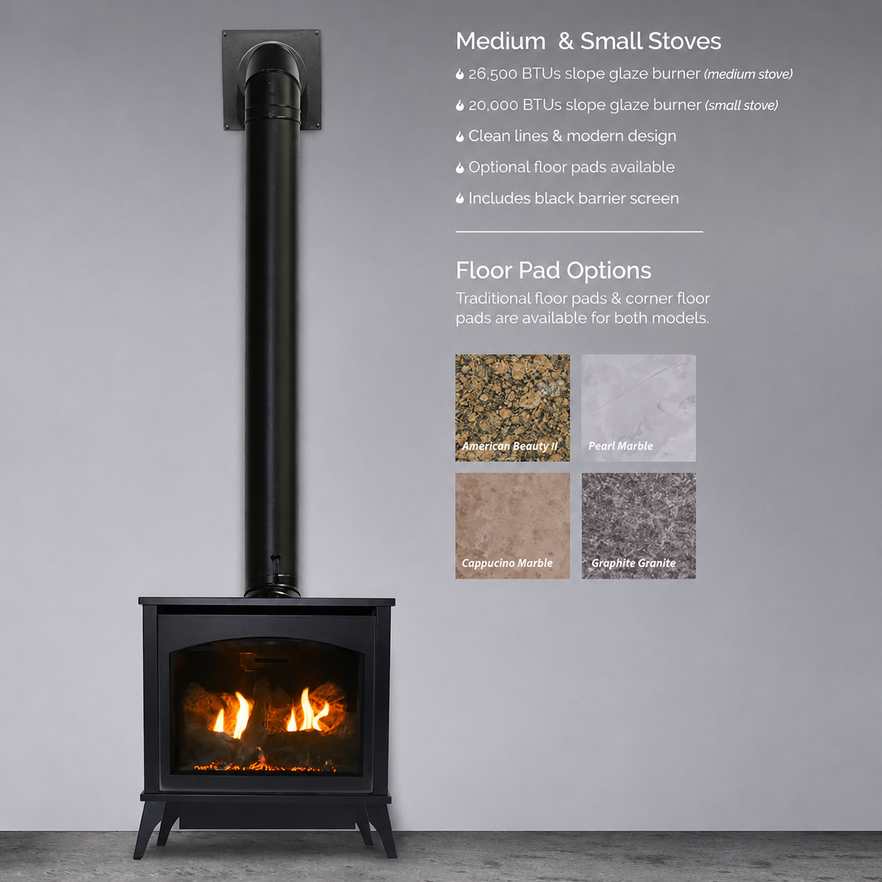 Empire Spirit 27" Steel Small Freestanding Direct Vent Gas Stove with Slope Glaze Burner and Log Set