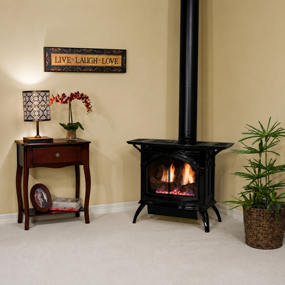 Empire Spirit 28" Cast Iron Medium Freestanding Direct Vent Gas Stove with Slope Glaze Burner and Log Set