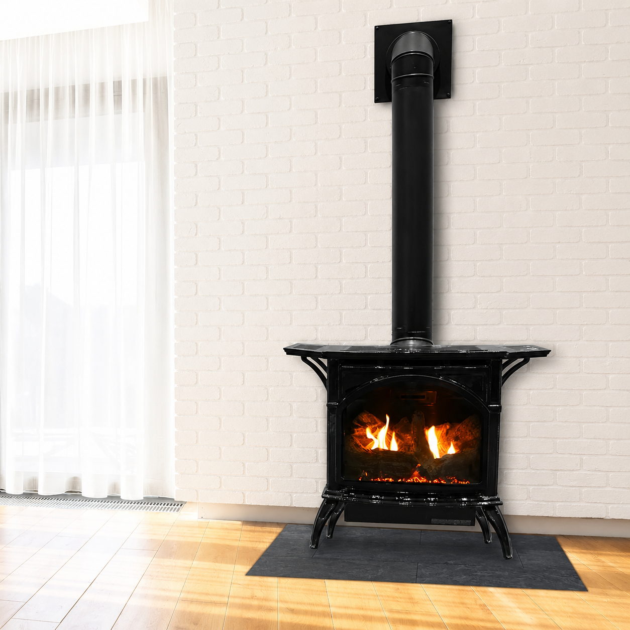 Empire Spirit 28" Cast Iron Medium Freestanding Direct Vent Gas Stove with Slope Glaze Burner and Log Set