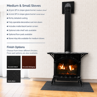 Empire Spirit 28" Cast Iron Medium Freestanding Direct Vent Gas Stove with Slope Glaze Burner and Log Set