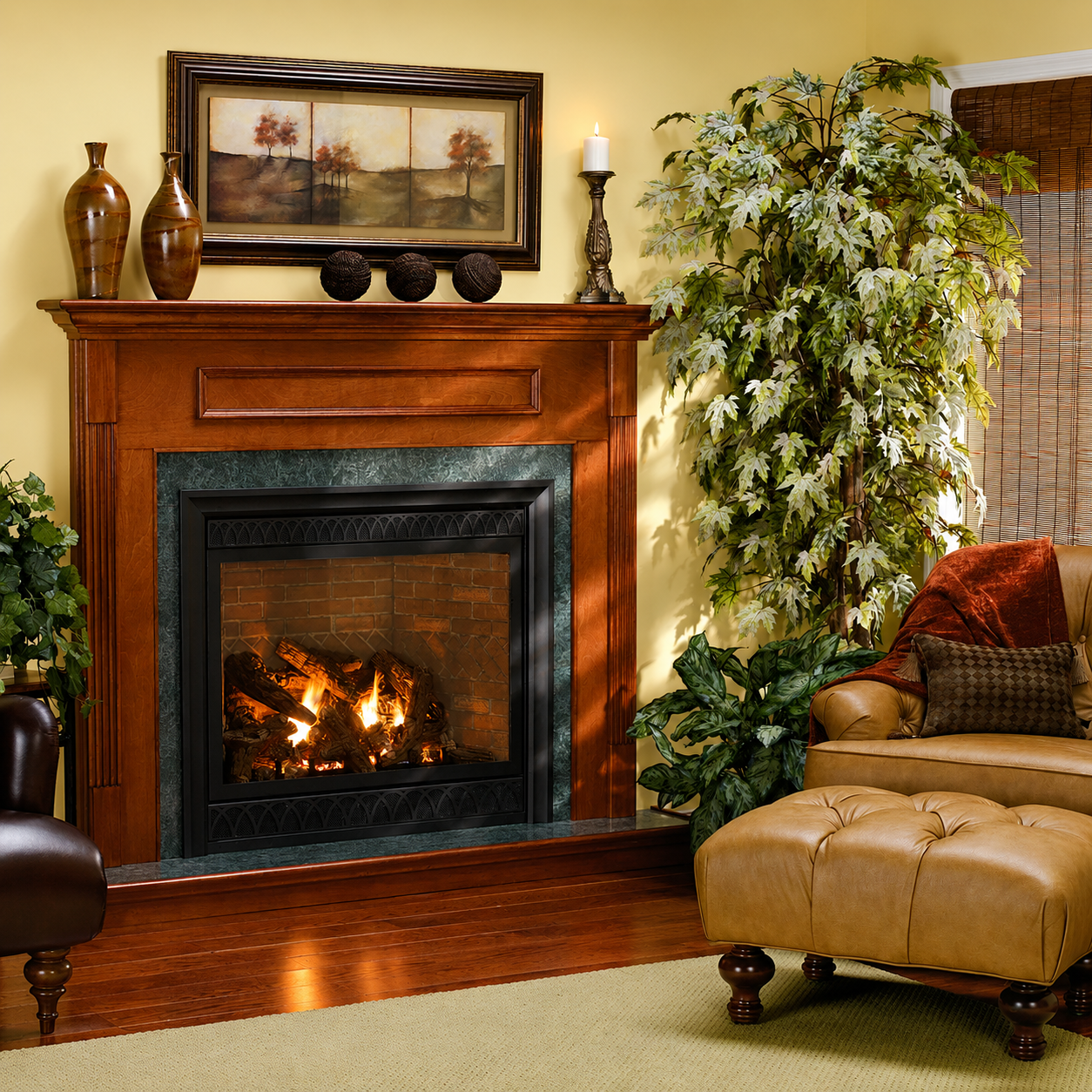 Empire Tahoe Luxury 36" Zero Clearance Direct Vent Gas Fireplace with Blower and Log Set