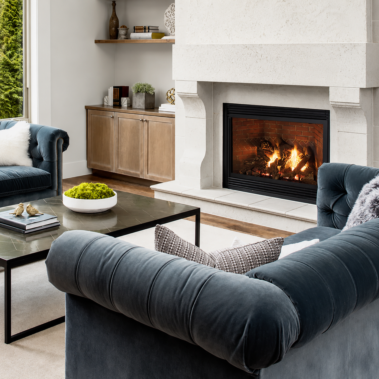 Empire Tahoe Luxury 42" Zero Clearance Direct Vent Gas Fireplace with Blower and Log Set