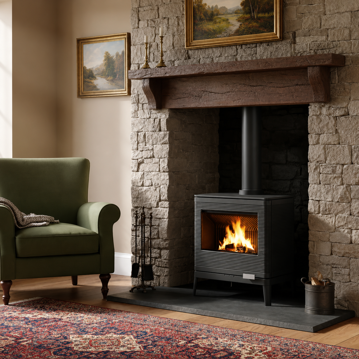 Invicta Kazan 26" Contemporary Cast Iron Wood Burning Stove