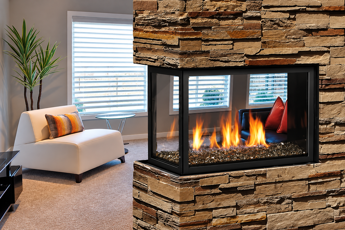 Kingsman MCVP42 43" Multi Sided Clean View Direct Vent Peninsula Gas Fireplace