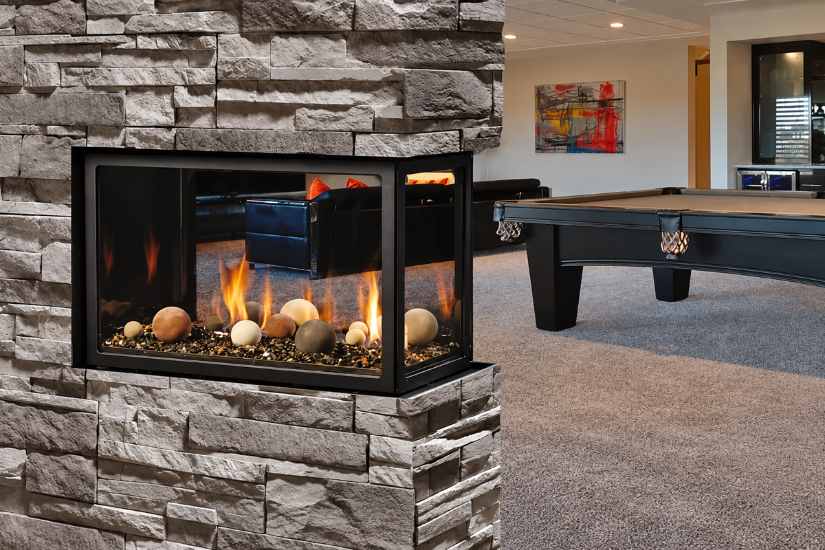 Kingsman MCVP42 43" Multi Sided Clean View Direct Vent Peninsula Gas Fireplace