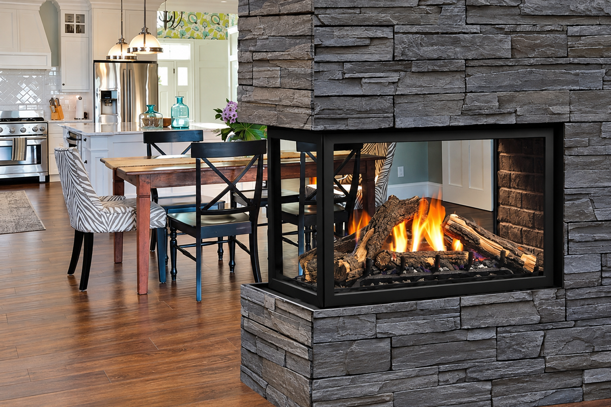 Kingsman MCVP42 43" Multi Sided Clean View Direct Vent Peninsula Gas Fireplace