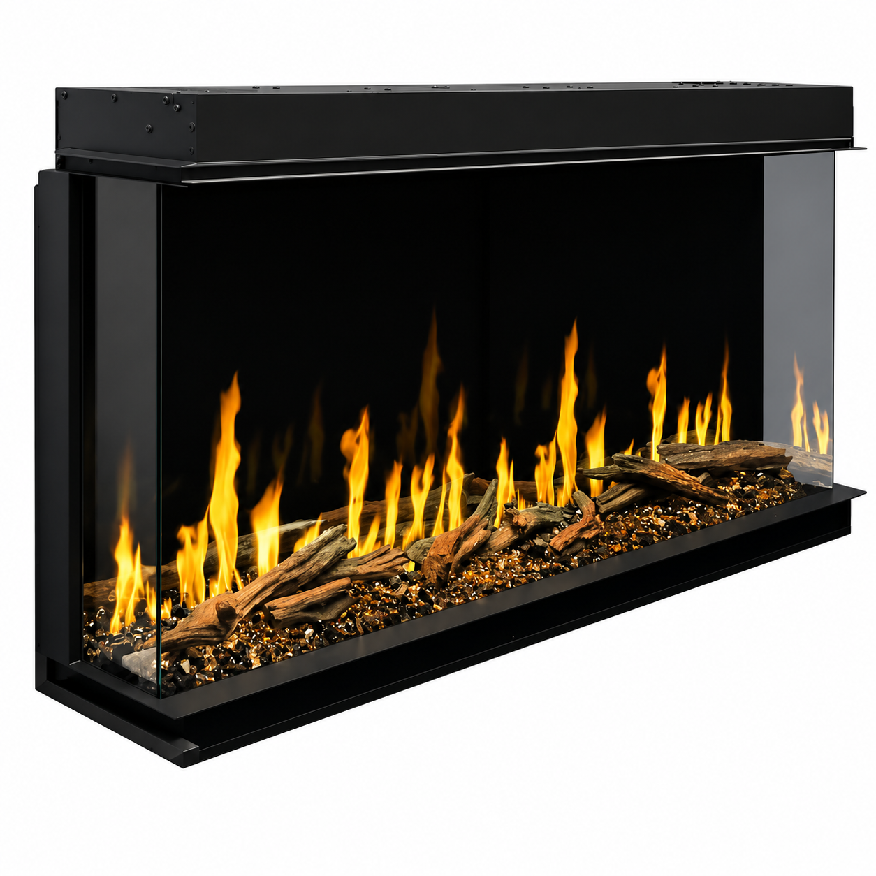 Modern Flames Orion 100" Heliovision Multi-Sided Linear Electric Fireplace with TruWood Log Set