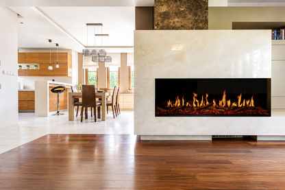 Modern Flames Orion 60" Heliovision Multi-Sided Linear Electric Fireplace with TruWood Log Set and Free Taller Flames Upgrade