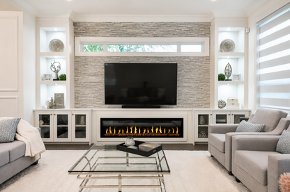 Modern Flames Orion Slim 100" Heliovision Linear Electric Fireplace with TruWood Log Set and Taller Flames Upgrade