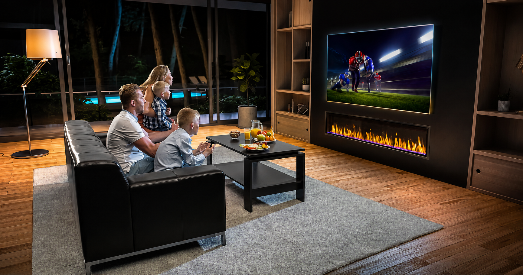 Modern Flames Orion Slim 60" Heliovision Linear Electric Fireplace with TruWood Log Set and Taller Flames Upgrade