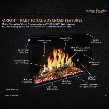 Modern Flames Orion Traditional OR26-TRAD 26" Built-In Electric Fireplace Insert with TruWood Log Set