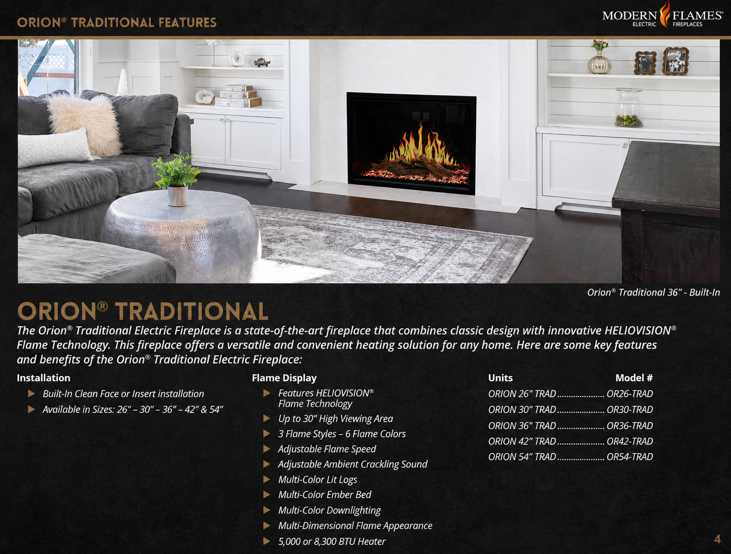 Modern Flames Orion Traditional OR26-TRAD 26" Built-In Electric Fireplace Insert with TruWood Log Set