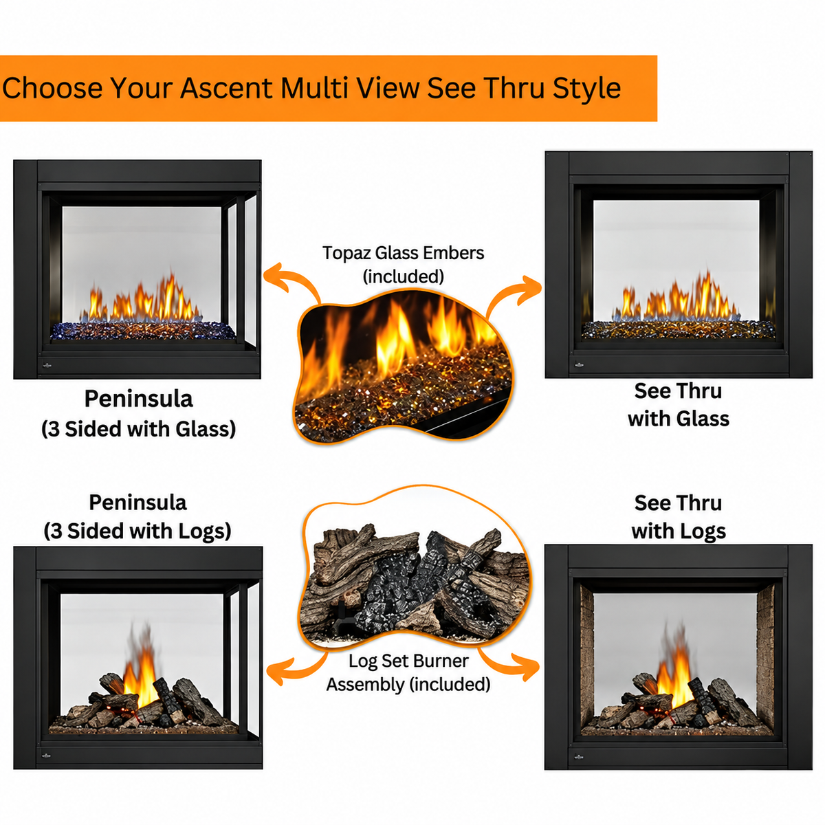 Napoleon Ascent Multi-View 43" Direct Vent Peninsula Gas Fireplace with Electronic Ignition 
