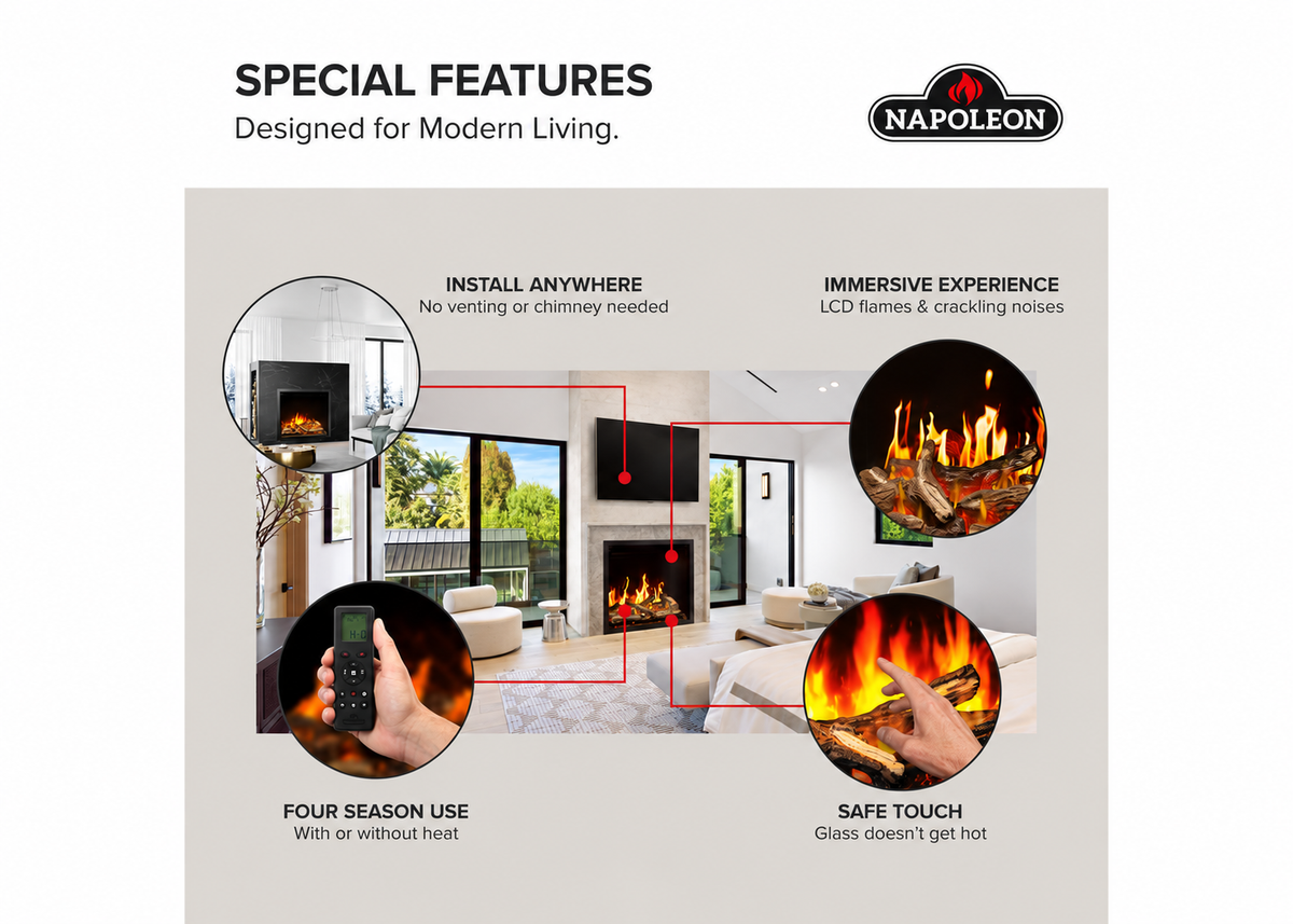 Napoleon Elevation X 36" Built-in Electric Fireplace with Oak Logs and Remote Control