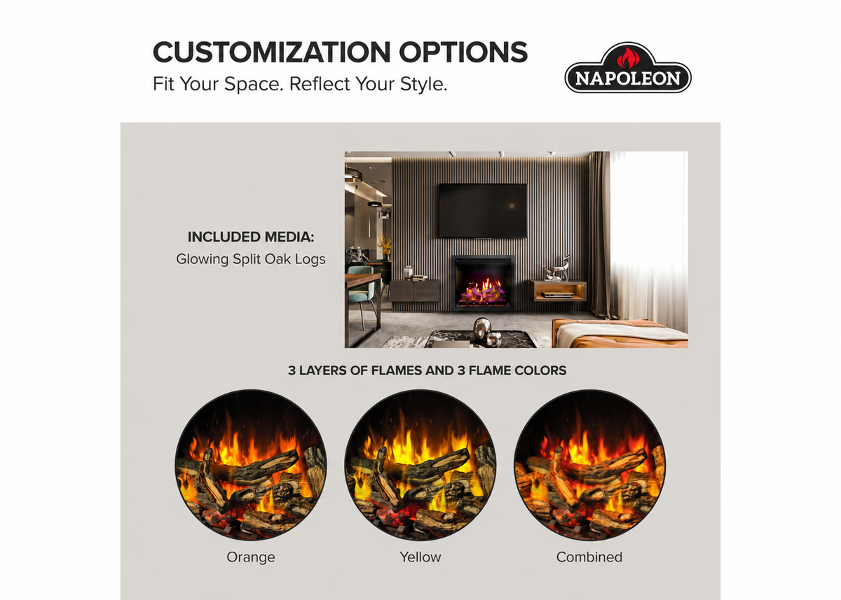 Napoleon Elevation X 36" Built-in Electric Fireplace with Oak Logs and Remote Control