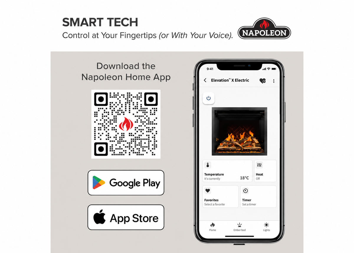 Napoleon Elevation X 36" Built-in Electric Fireplace with Oak Logs and Remote Control