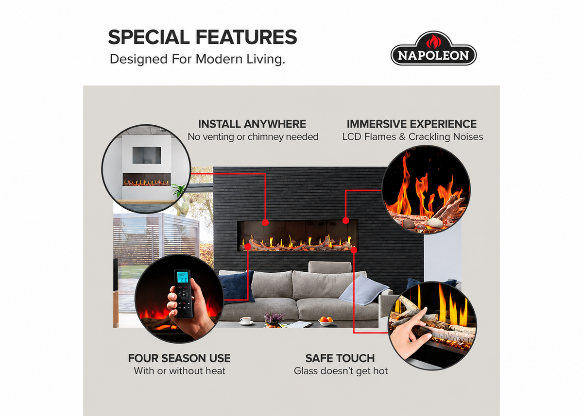 Napoleon Luminex 65" LCD Built-in Multi-Sided Linear Smart Electric Fireplace