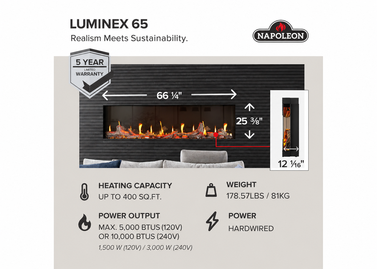 Napoleon Luminex 65" LCD Built-in Multi-Sided Linear Smart Electric Fireplace