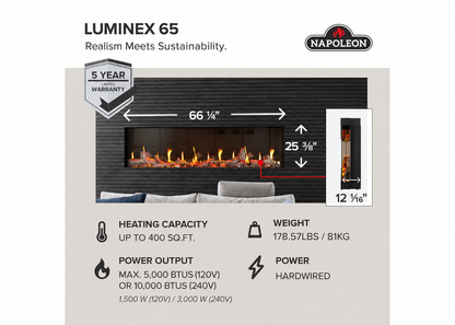 Napoleon Luminex 65" LCD Built-in Multi-Sided Linear Smart Electric Fireplace