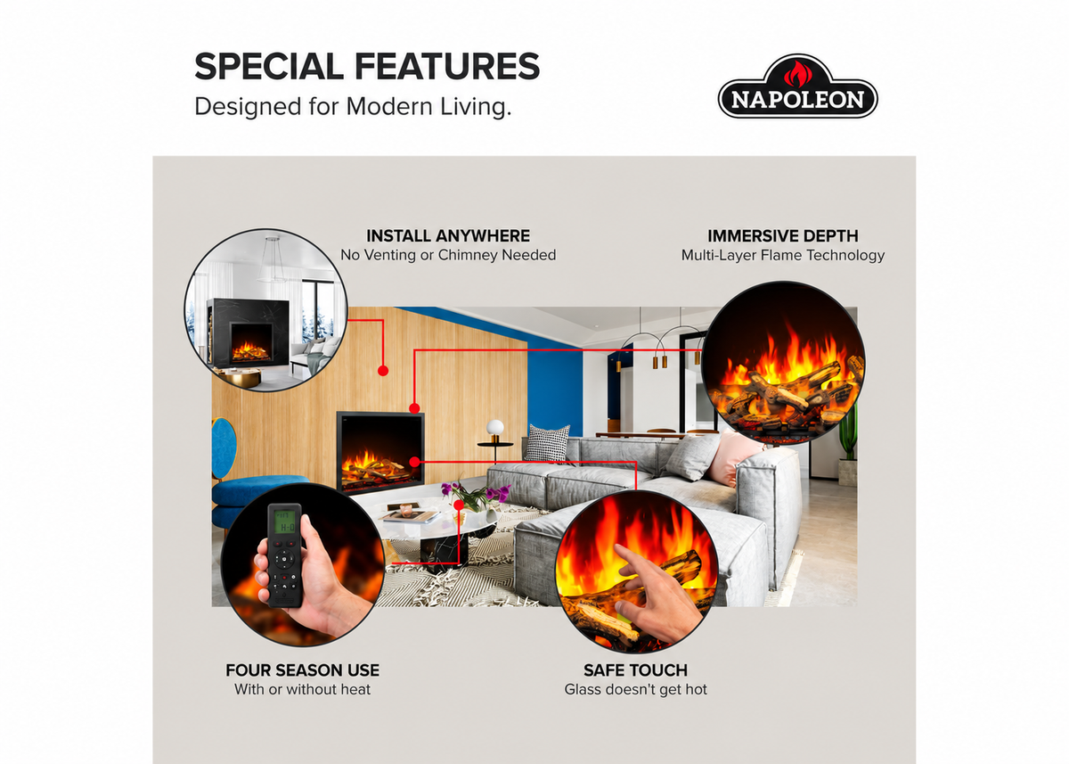Napoleon NEFB36H-MF Elevation 36" Built-in Electric Fireplace with Oak Logs and Remote Control