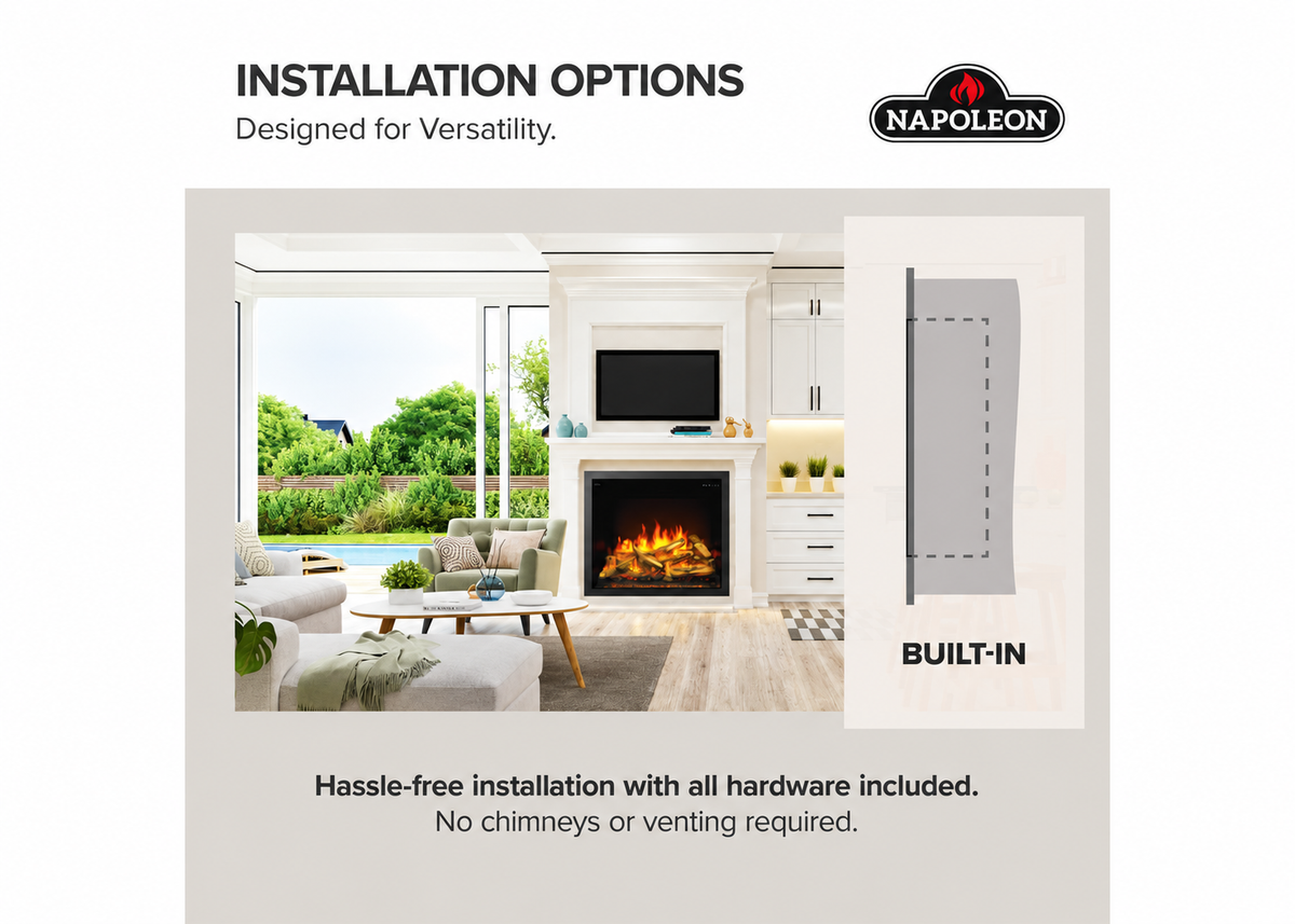Napoleon NEFB36H-MF Elevation 36" Built-in Electric Fireplace with Oak Logs and Remote Control