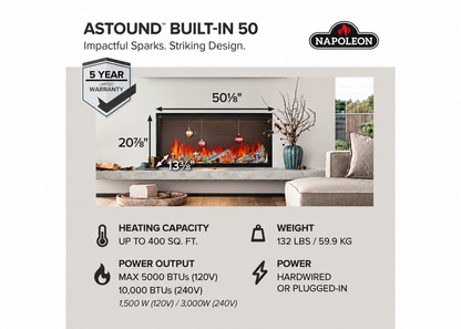 Napoleon NEFB50AB Astound 50" Built-in Linear Electric Fireplace With Wi-Fi Connectivity
