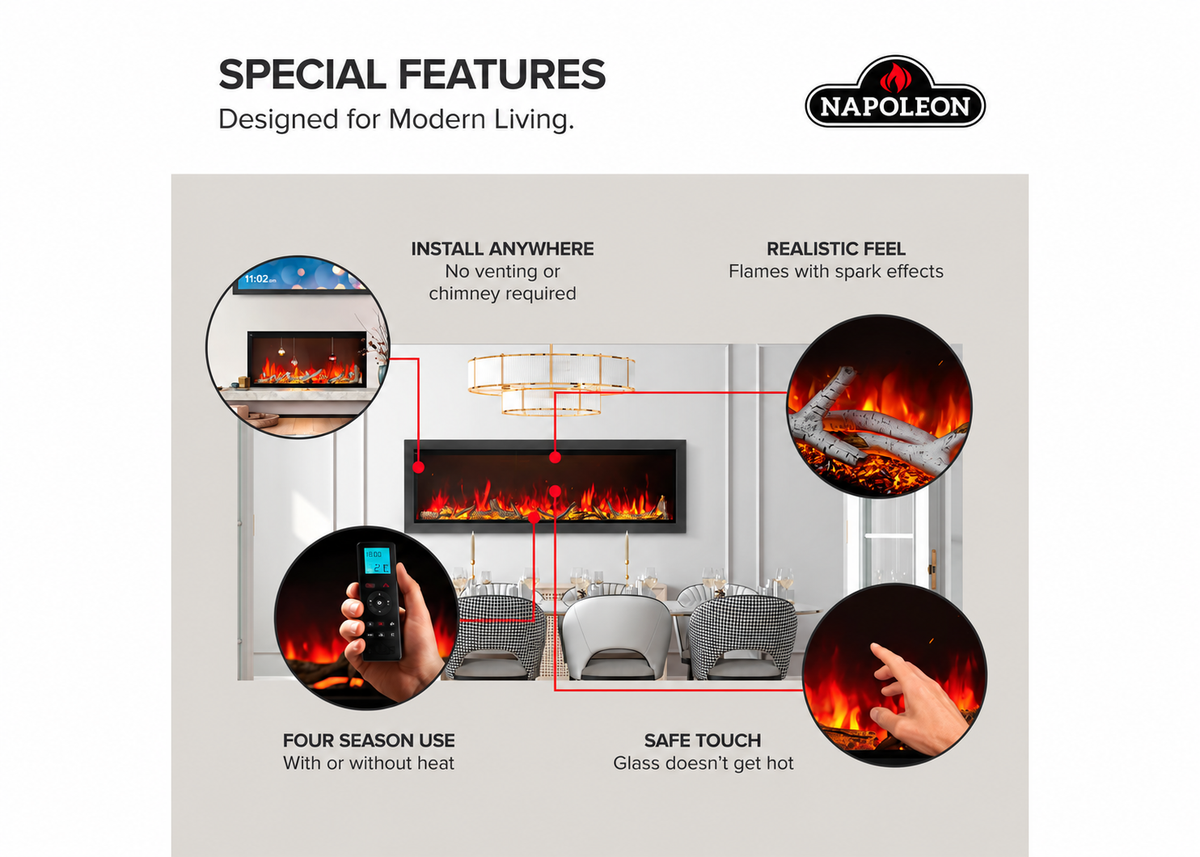 Napoleon NEFB74AB Astound 74" Built-in Linear Electric Fireplace With Wi-Fi Connectivity