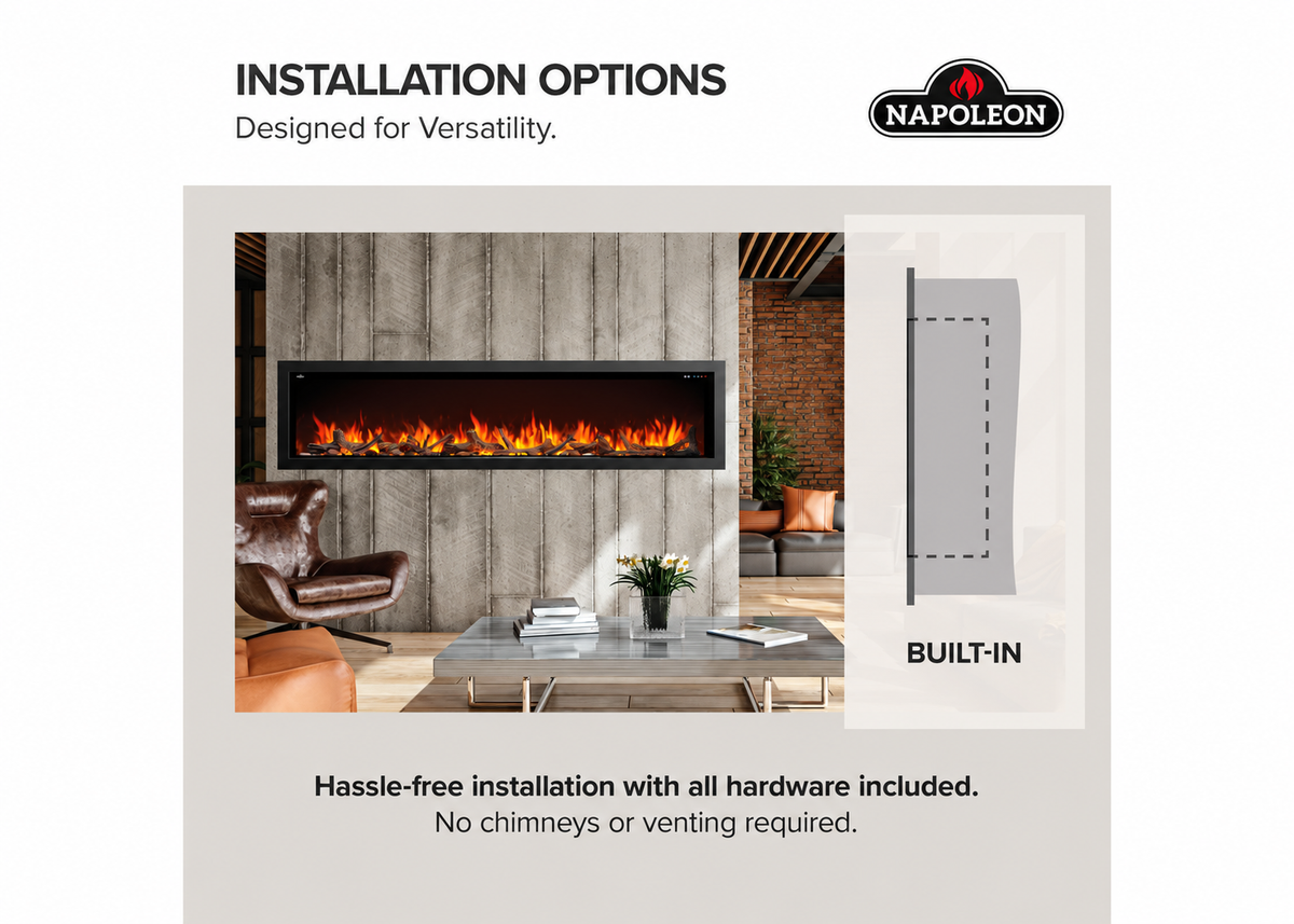 Napoleon NEFB74AB Astound 74" Built-in Linear Electric Fireplace With Wi-Fi Connectivity