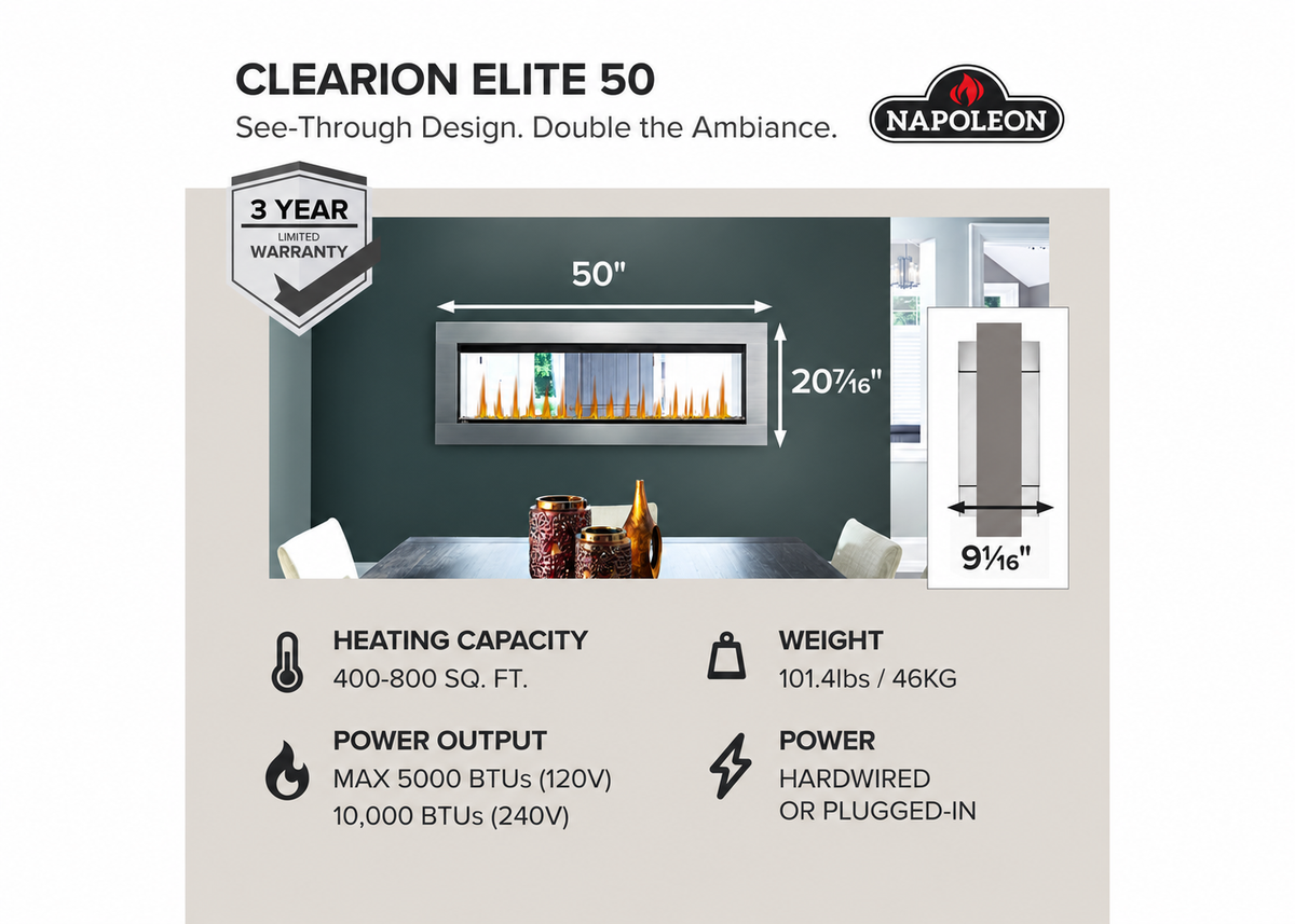 Napoleon NEFBD50HE CLEARion Elite 50" See-Through Built-in Electric Fireplace