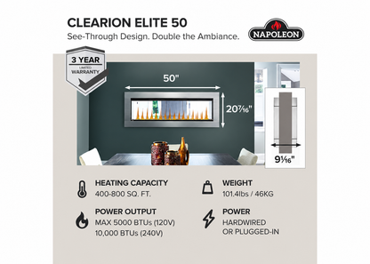 Napoleon NEFBD50HE CLEARion Elite 50" See-Through Built-in Electric Fireplace